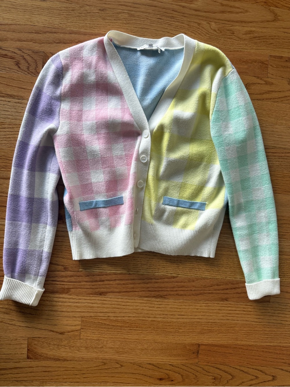 English Factory Pastel Gingham V-Neck Cardigan Sweater - Multicolor